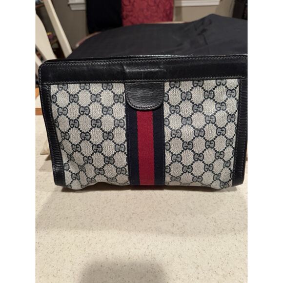 Vintage Gucci Parfums GG monogram clutch bag with a navy and red stripe - Picture 1 of 10
